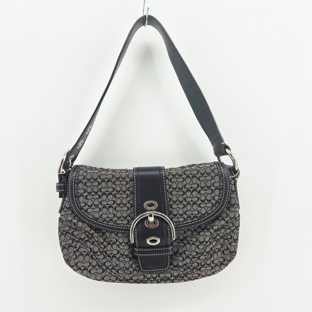 Coach Signature Canvas Leather Black Gray SoHo Jacquard Mini Shoulder Bag F12308